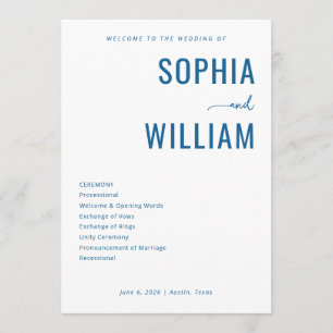 Elegant Blue Wedding Ceremony Schedule Programme