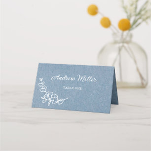 Elegant Blue Wedding Floral Folded Place Card