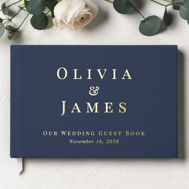 Elegant Blue Wedding Guest Book (Elegant Blue Wedding Foil Guest Book)
