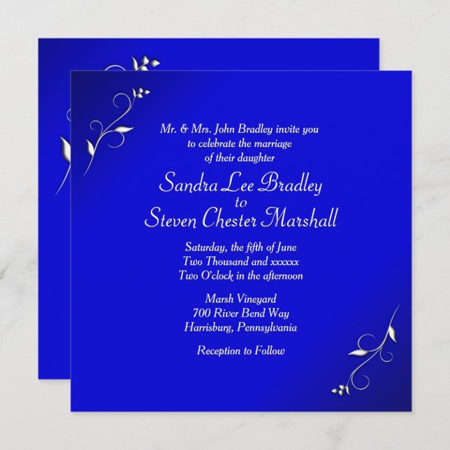 Elegant Blue Wedding Invitation (Front/Back)