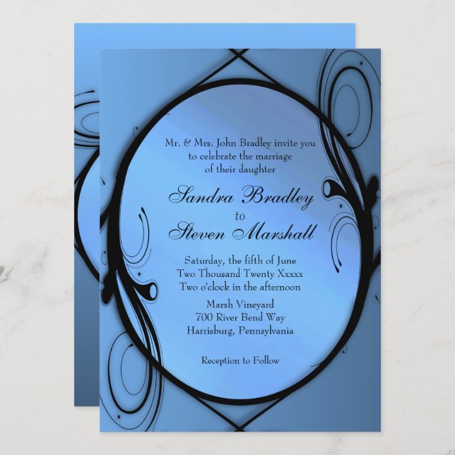 Elegant Blue Wedding Invitations (Front/Back)