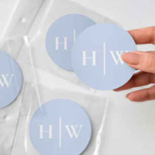 Elegant Blue Wedding Monogram Classic Round Sticker