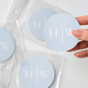 Elegant Blue Wedding Monogram Classic Round Sticker