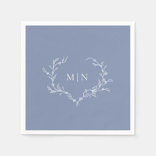 Elegant Blue Wedding Monogram Paper Napkin (Front)