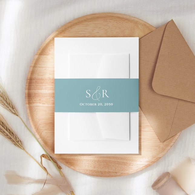 Elegant Blue Wedding Monogram Simple Invitation Belly Band (Elegant simple blue monogram invitation belly band.)