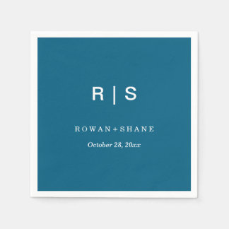 Elegant Blue Wedding Napkin with Black Monogram
