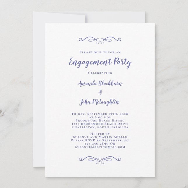 Elegant Blue Wedding Party Engagement Periwinkle  Invitation (Front)