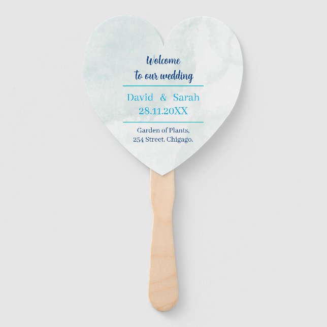 Elegant Blue Wedding Program Hand Fan (Front)