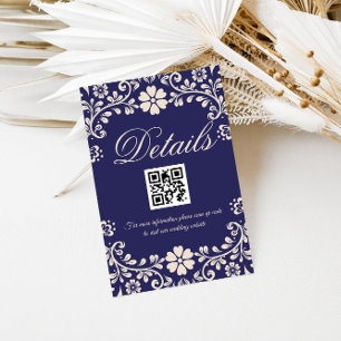Elegant Blue Wedding Qr code Details Enclosure Card