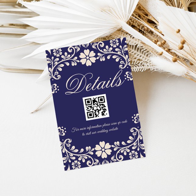 Elegant Blue Wedding Qr code Details Enclosure Card (Creator Uploaded)