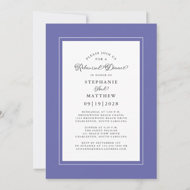 Elegant Blue Wedding Rehearsal Dinner Invitation (Front)