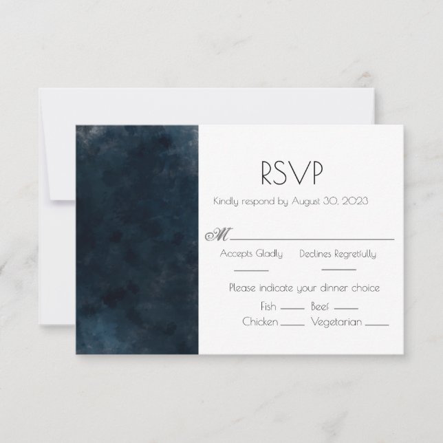Elegant Blue Wedding Response RSVP Card (Front)