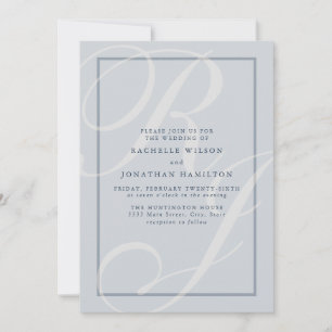 Elegant Blue Wedding Script Monogram Invitation