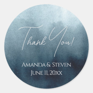 Elegant Blue Wedding Thank You Classic Round Sticker