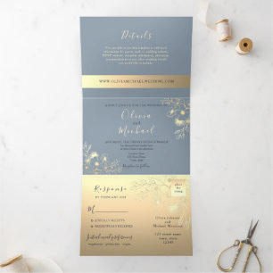 Elegant Blue Wedding Tri-Fold Invitation