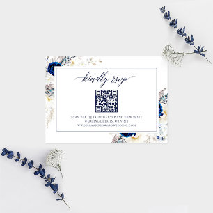 Elegant Blue Wedding Website RSVP QR Code Card