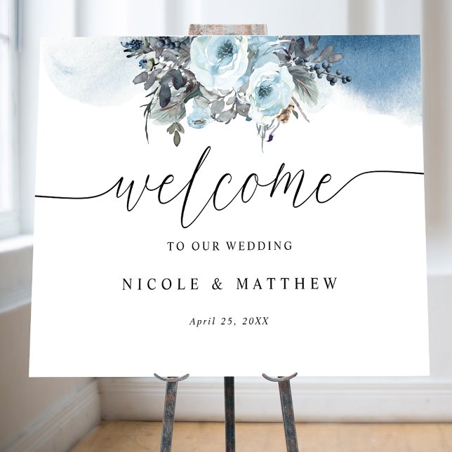 Elegant Blue Wedding Welcome Sign (Creator Uploaded)