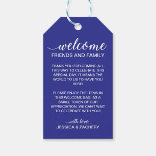 Elegant Blue Welcome To Wedding Gift Basket Bag Gift Tags