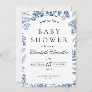 Elegant Blue & White Baby Shower Invitation