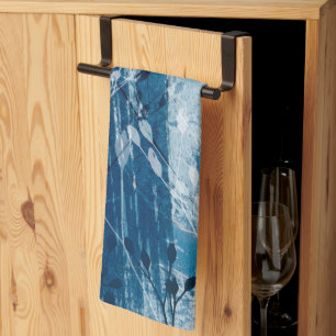 Elegant Blue & White Botancial Wildflower  Tea Towel