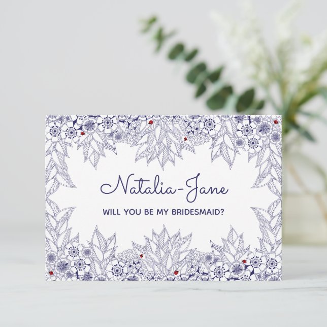 Elegant Blue White Bridesmaid Invite (Standing Front)