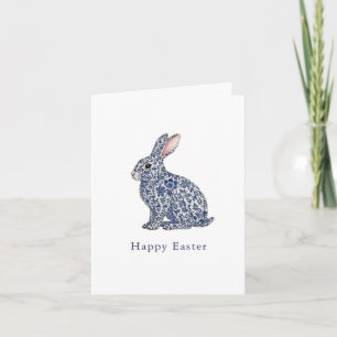 Elegant blue & white Bunny  Easter Greetings  Holiday Card