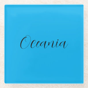 Elegant Blue White Calligraphy Personalised Design Glass Coaster