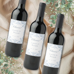 Elegant Blue & White Cheers Stylish Wedding Wine Label
