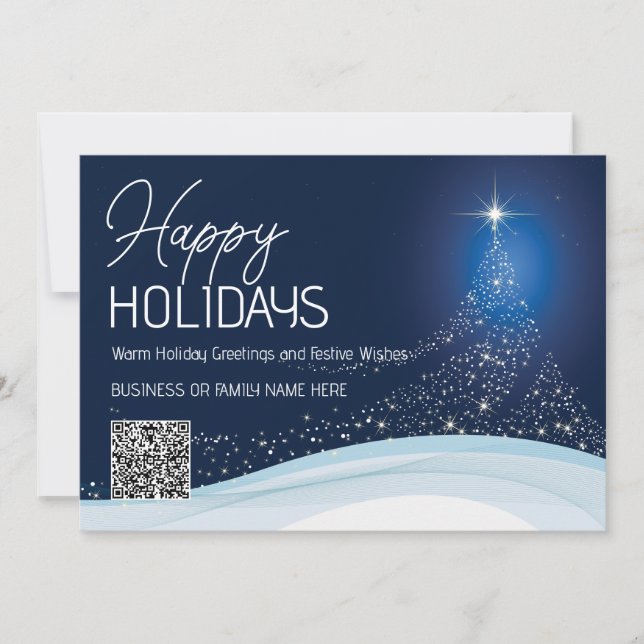 Elegant blue white Christmas star tree business  Holiday Card (Front)