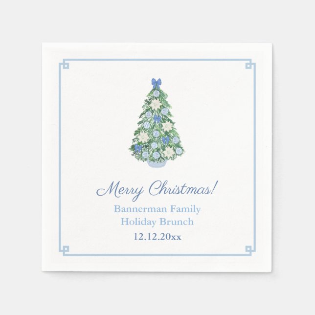 Elegant Blue White Christmas Tree Holiday Party Napkin (Front)