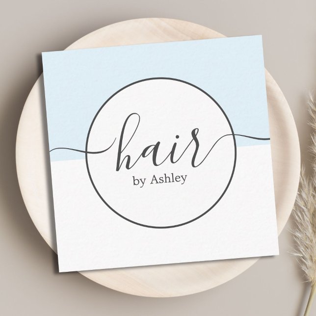 Elegant Blue White Circle Hairdresser Square Business Card (Creator Uploaded)