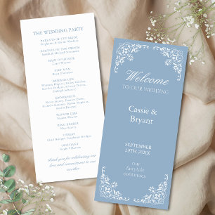 Elegant Blue White Classic Vintage Wedding Program