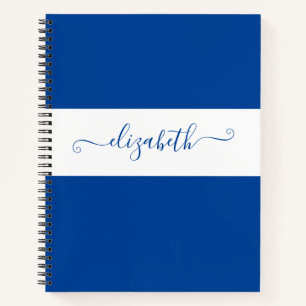 Elegant Blue White Colour Block Name Monogram Notebook