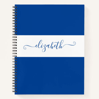 Elegant Blue White Colour Block Name Monogram Notebook