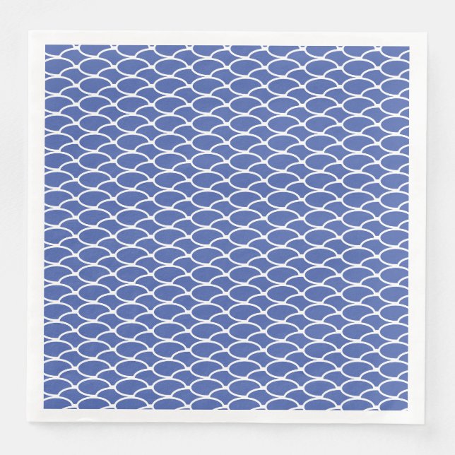 Elegant Blue White Cresting Ocean Waves Pattern Napkin (Front)