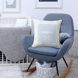 Elegant Blue White Faux Lace Baby Boy Girl Nursery Cushion