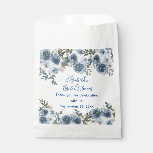 Elegant Blue White Floral Bridal Shower  Favour Bags (Front)