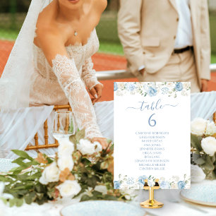 Elegant Blue White Floral Crest Wedding Table Number