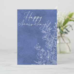Elegant Blue White Floral Happy Anniversary Holiday Card