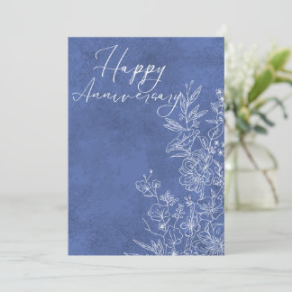 Elegant Blue White Floral Happy Anniversary Holiday Card