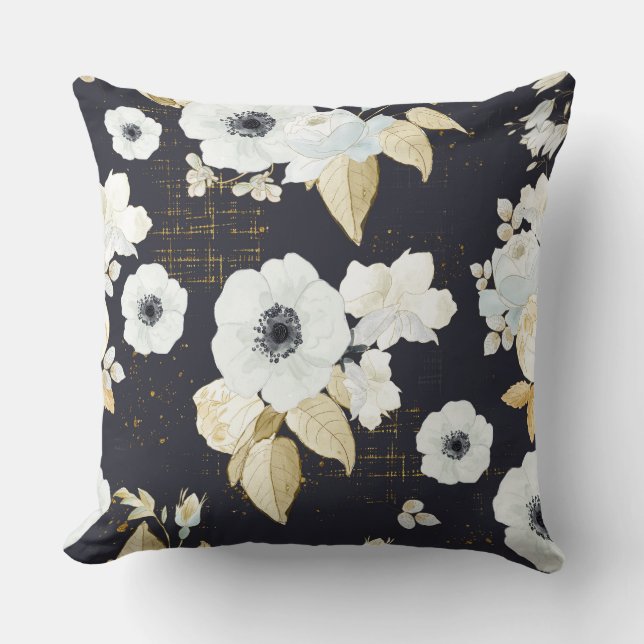Elegant Blue & White Floral Pattern Cushion (Front)