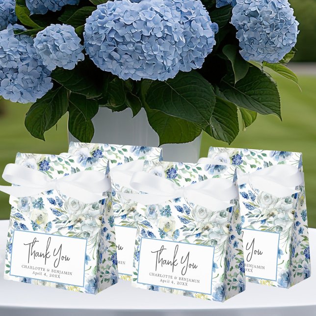 Elegant Blue White Floral Pattern Garden Wedding Favour Box (Creator Uploaded)