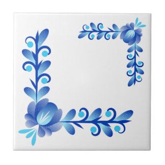 Elegant Blue & White Floral Pattern Mediterranean  Tile