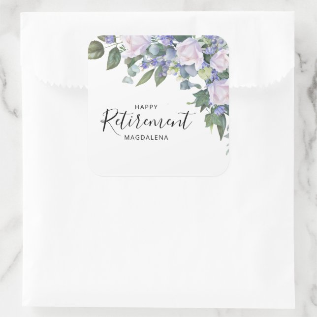 Elegant Blue White Floral Retirement Party  Square Sticker (Bag)