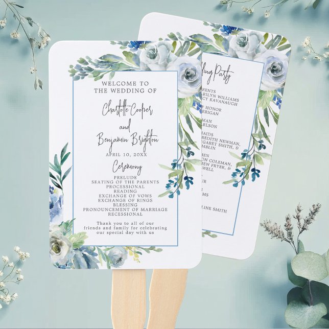 Elegant Blue White Floral Spring Garden Wedding Hand Fan (Creator Uploaded)