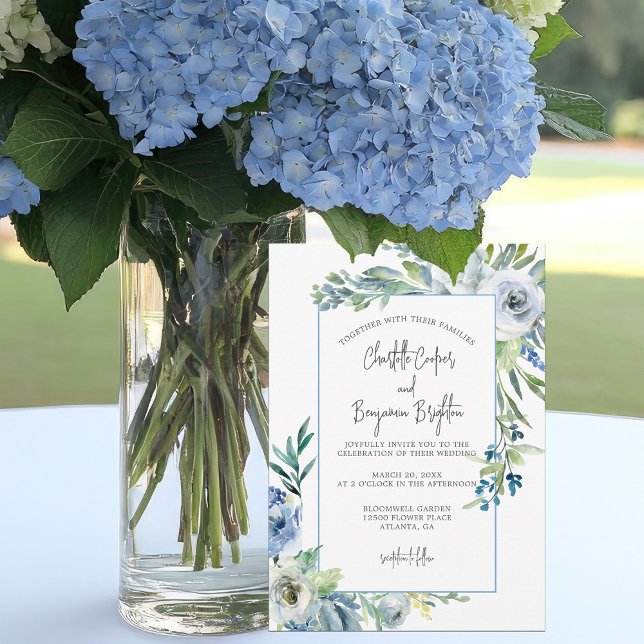 Elegant Blue White Floral Spring Garden Wedding Invitation (Creator Uploaded)