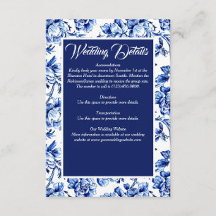 Elegant Blue White Floral Toile Wedding Enclosure Card
