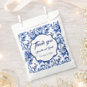 Elegant Blue White Floral Toile Wedding Favour Bags