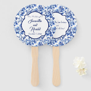 Elegant Blue White Floral Toile Wedding Hand Fan