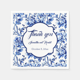 Elegant Blue White Floral Toile Wedding Napkin